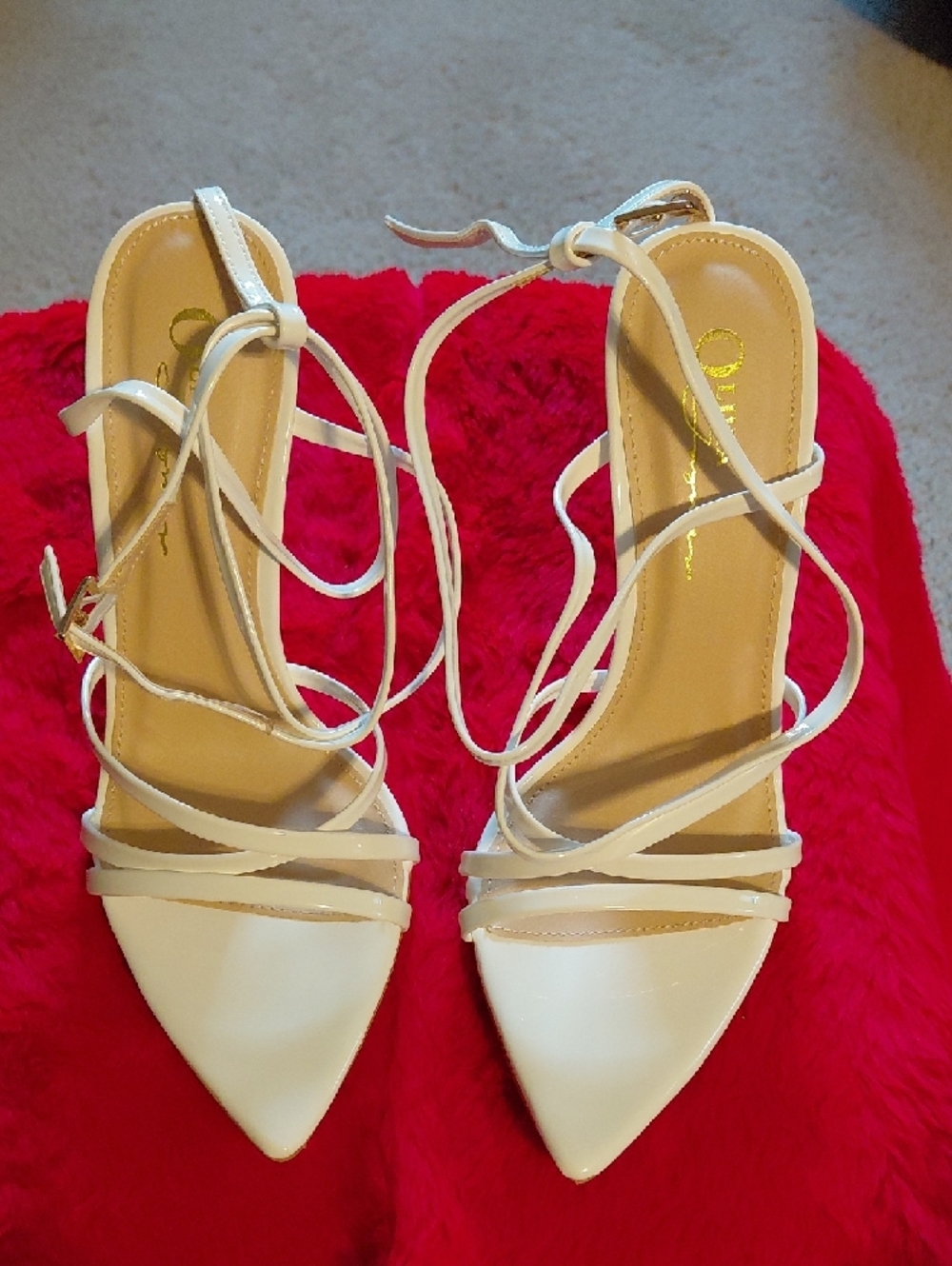 Olivia Jaymes White Patent Strappy Heels